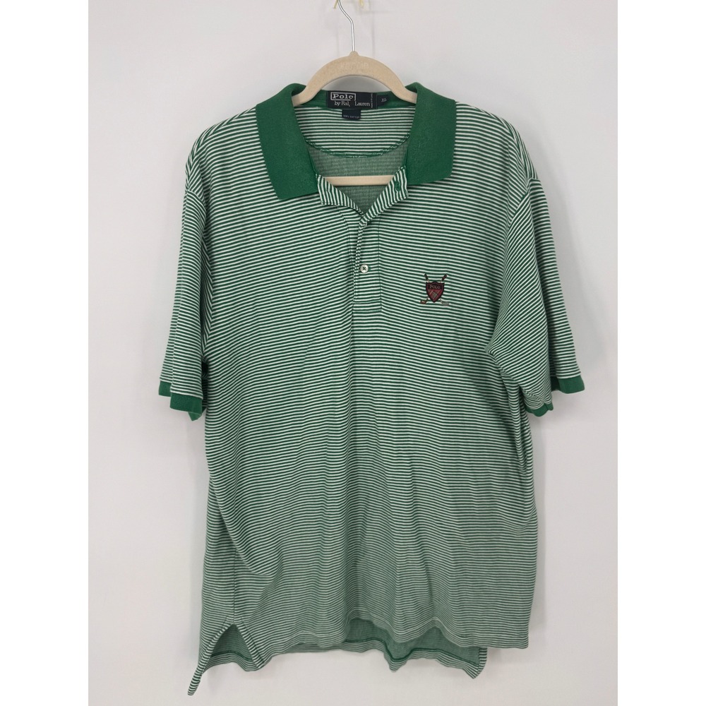 Polo Ralph Lauren Polo Shirt Mens XL Green Striped Golf Crest Cotton S/S Preppy
